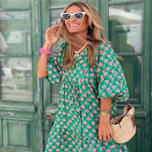 Boho V-Ausschnitt Maxikleid Damen – Nahaufnahme Muster