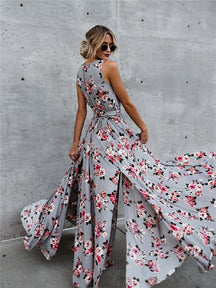 V-Ausschnitt Blumen-Maxikleid – Vorderansicht