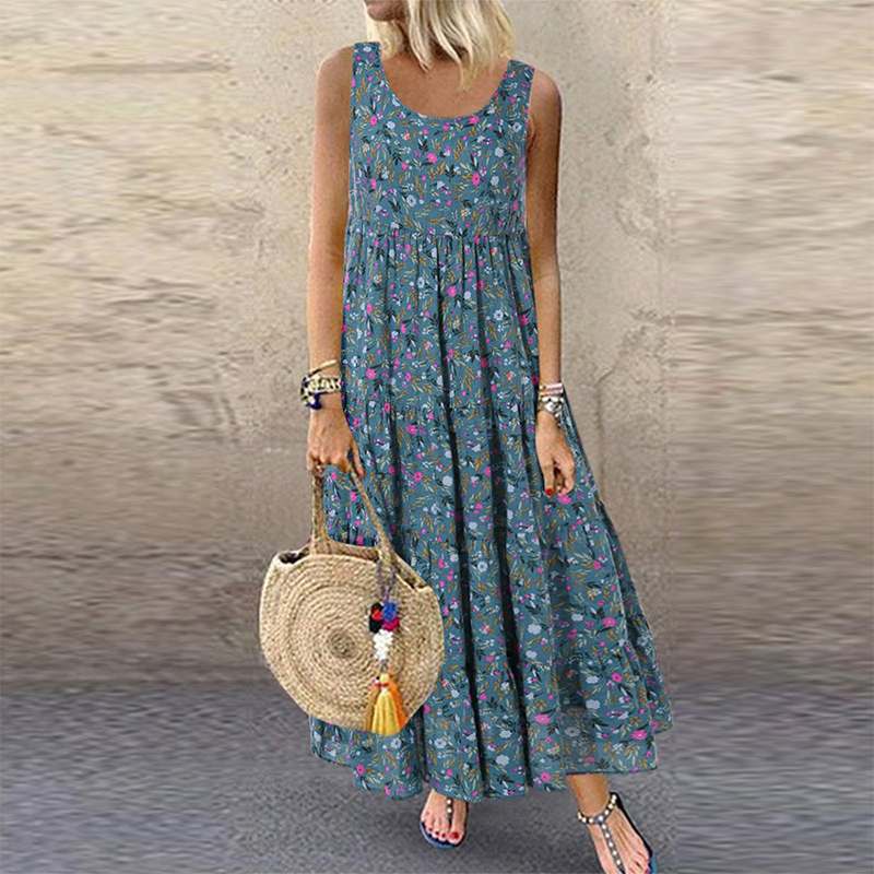 Boho Maxi Kleid Damen in Blau – Strandkleid Vorderansicht