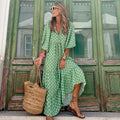 Boho V-Ausschnitt Maxikleid Damen in Grün – Hauptansicht