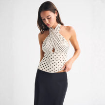 Retro Polka-Dot Neckholder Top Damen – Sévea Schweiz