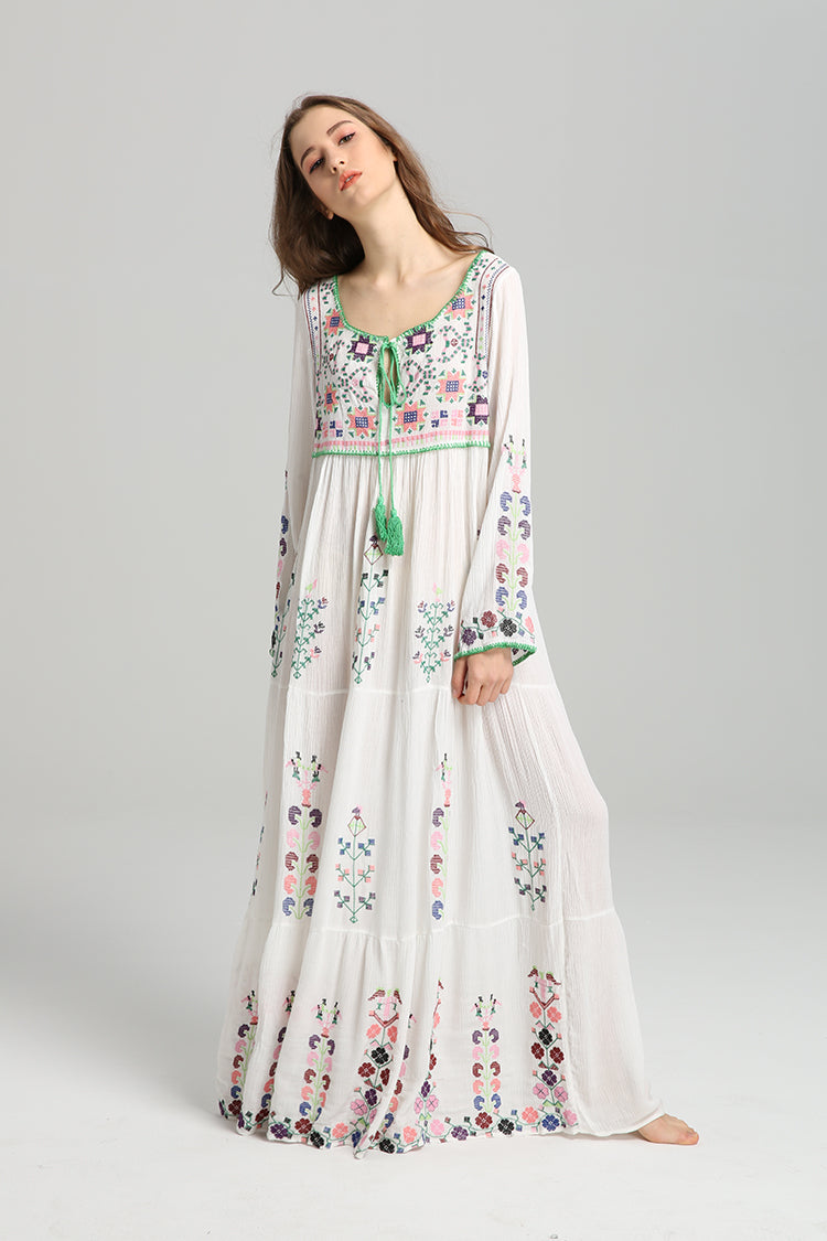 Boho Maxikleid Stickerei Detail Nahaufnahme – Sevea
