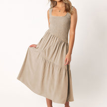 Smock Maxi-Kleid Puffärmel Frontansicht – Sévea Schweiz