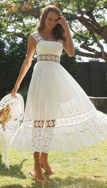 Spitzen-Maxikleid Boho Frontansicht – Sévea Schweiz