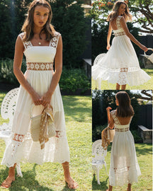 Boho Spitzenkleid Maxi Seitenansicht – Sévea Urlaubskleid