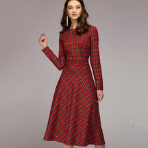 Elegantes Karo-Kleid Rückansicht – Sévea Alltagskleid