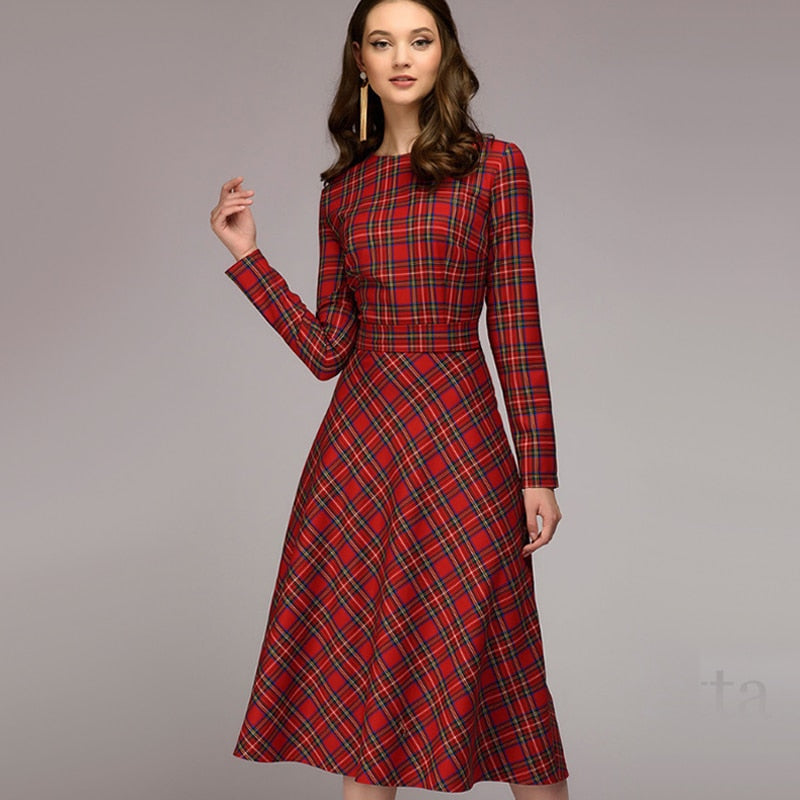 Elegantes Karo-Kleid Rückansicht – Sévea Alltagskleid