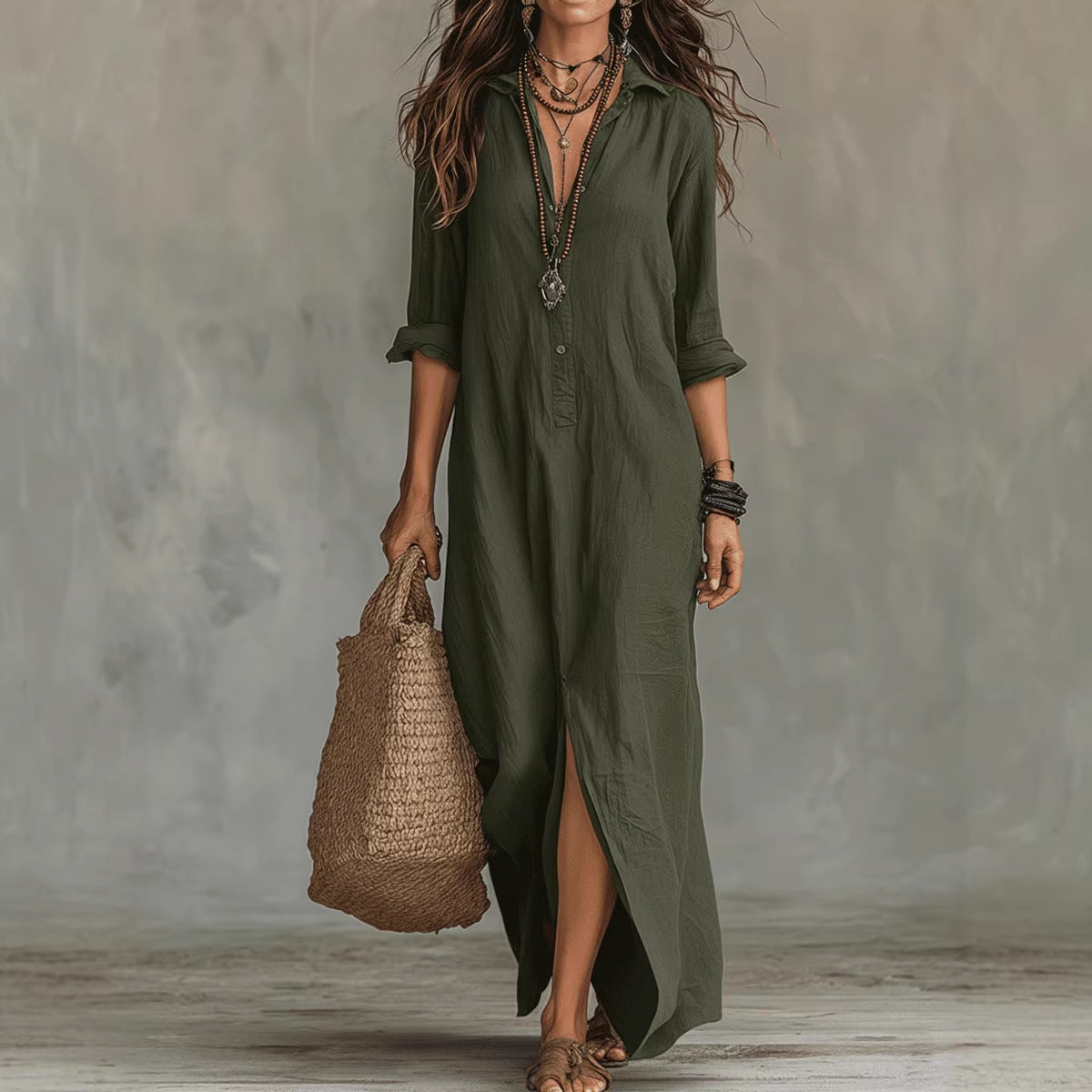 Langarm Maxi-Kleid Rückansicht – Sévea Damen