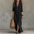 Maxi-Kleid Revers Seitenschlitz Detail – Sévea Schweiz
