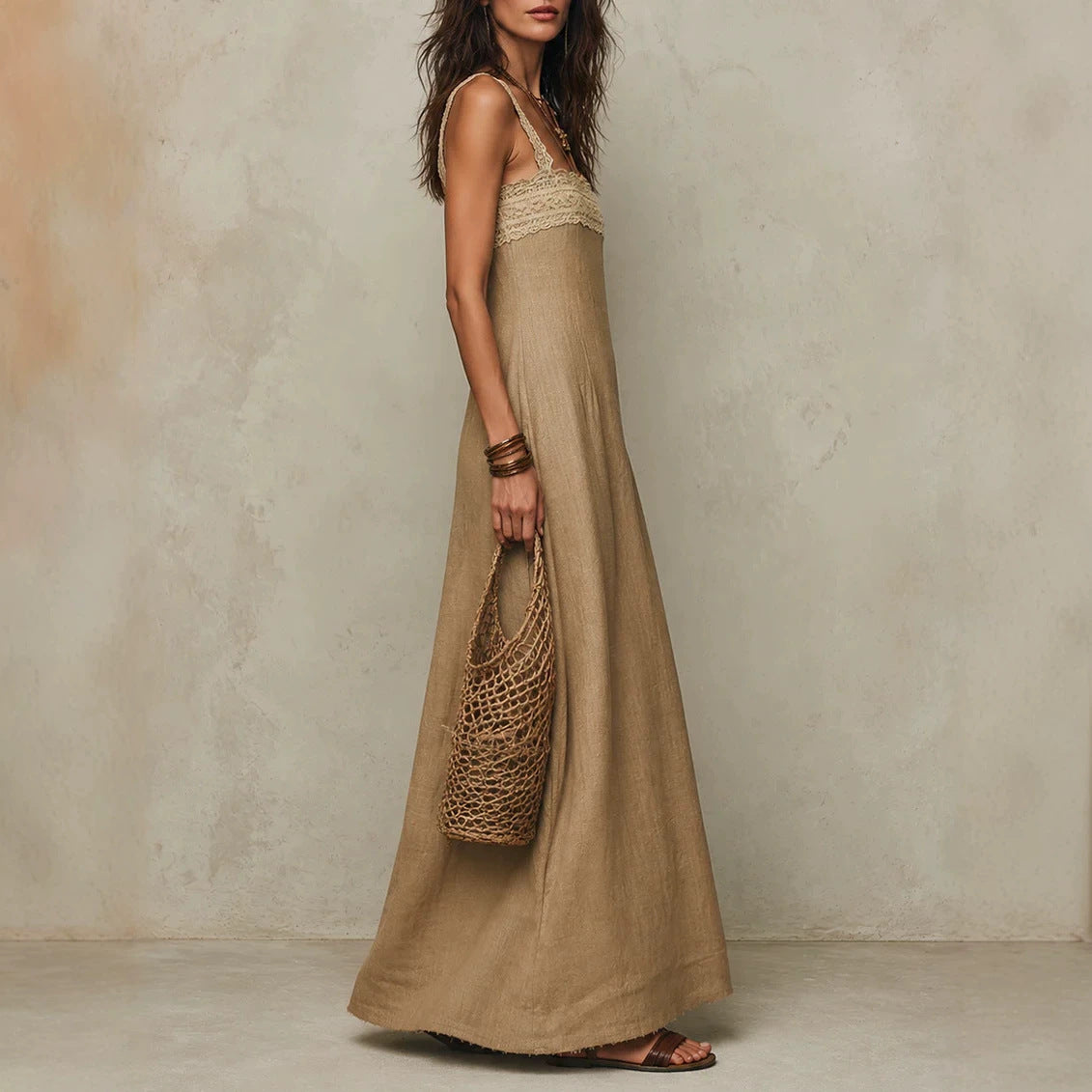 Maxi Trägerkleid Frontansicht elegant – Sévea Damen