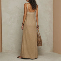 Elegantes Trägerkleid Maxi Seitenansicht – Sévea