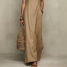 Maxi Trägerkleid Detail Stoff – Sévea Schweiz