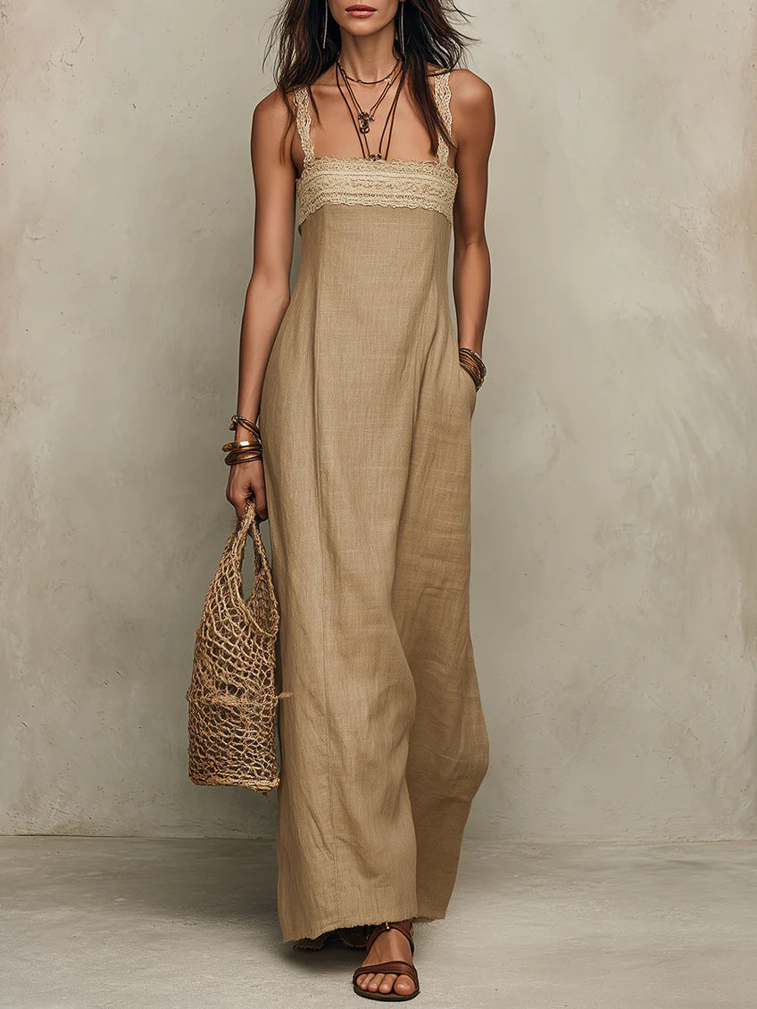 Elegantes Maxi Trägerkleid Rückansicht – Sévea Damen