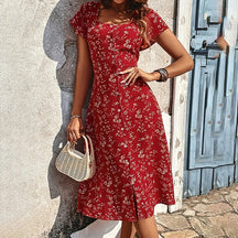 Florales Boho Kleid Knopfleiste Detail – Sévea Damen
