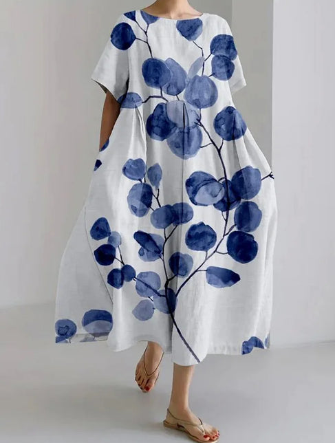 Florales Loose Midi-Kleid Seitenansicht Sommer – Sévea