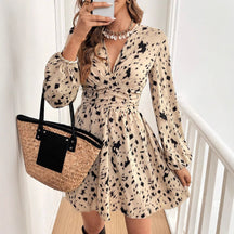 Leoparden Langarm Kleid Rückansicht – Sévea Damen