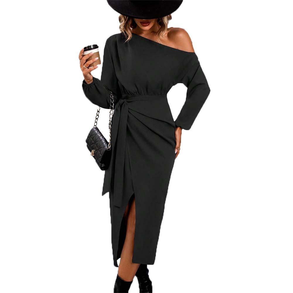 Off-Shoulder Kleid elegant Schwarz – Sévea Feierkleid