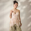 Retro Blumen-Chiffon Top Asymmetrisch Damen – Sévea Schweiz