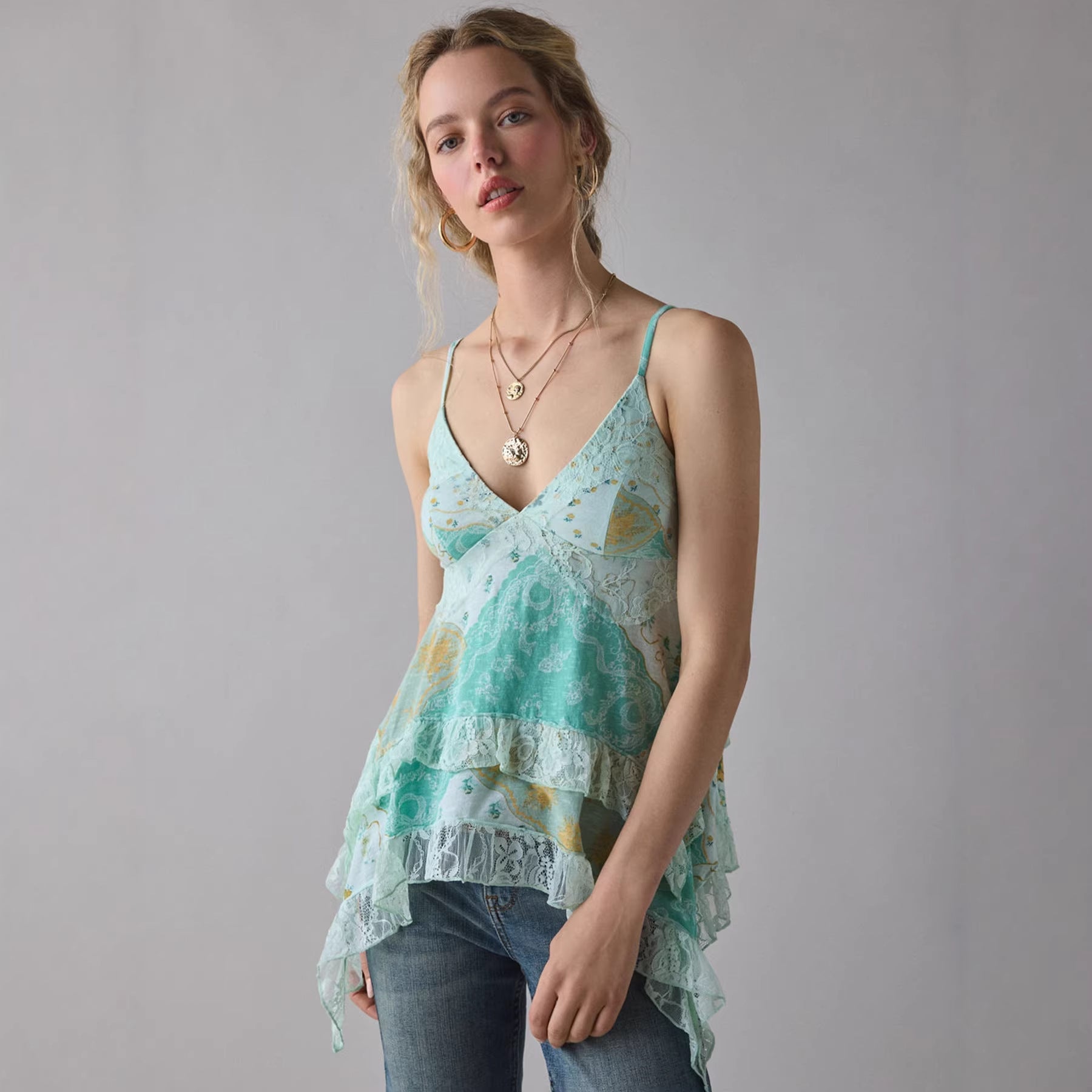 Blumen Chiffon Top Frontansicht Damen – Sévea