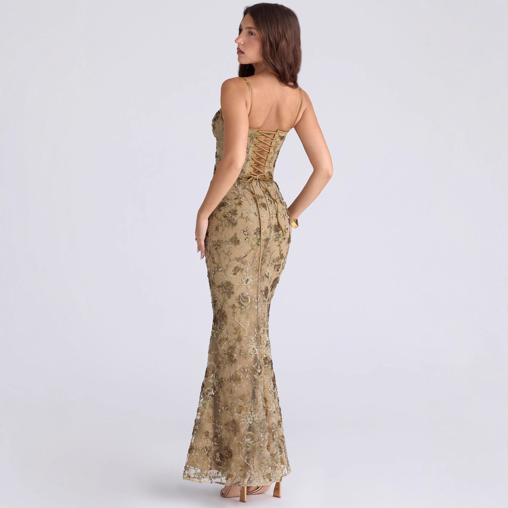 Rükenfreies Maxi Schnürkleid Seitenansicht – Sévea Damen