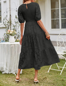 Sommerkleid Puffärmel hohe Taille Frontansicht – Sévea Damen
