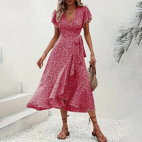 Boho Maxi Kleid Rueschen Detail Stoff - Solea