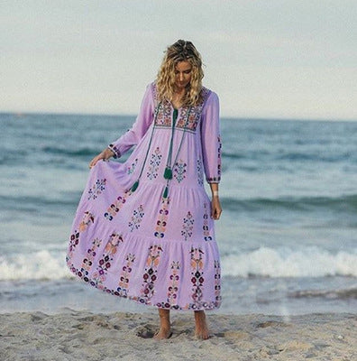 Boho Maxi Kleid Rückenansicht mit Schnürung – Sevea