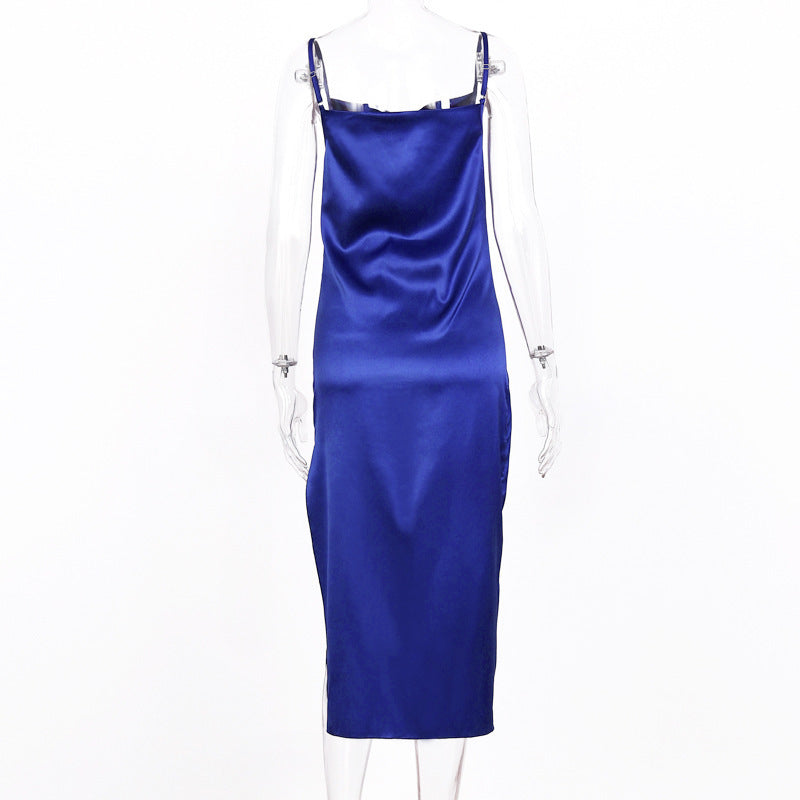 Damen Satin Kleid Midi blau - Solea Kleider online kaufen