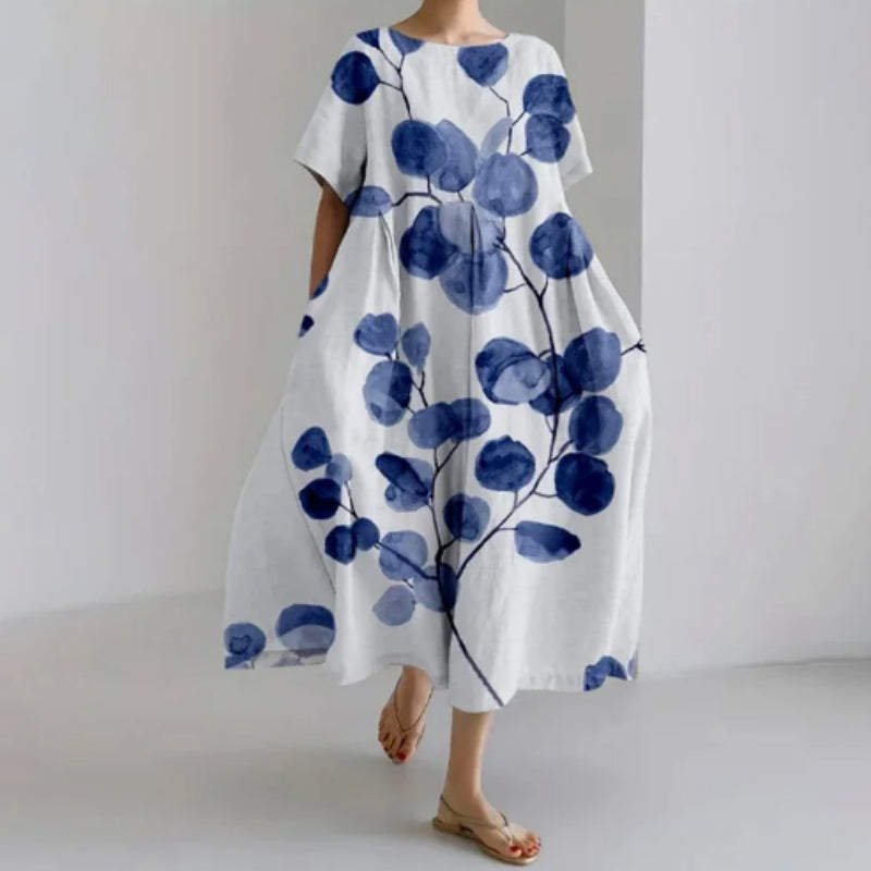 Fröhliches Blumen-Midikleid Loose Fit Blau - Sévea Alltagskleid Schweiz
