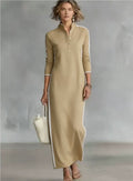 Minimalistisches Maxi-Kleid Kragendetail apricot - Solea Alltagskleid Schweiz