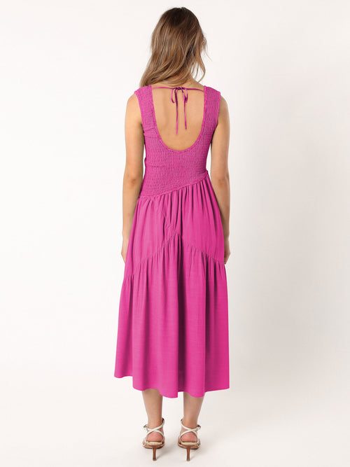 Smock Maxi Kleid Stickerei Frontansicht - Sévea