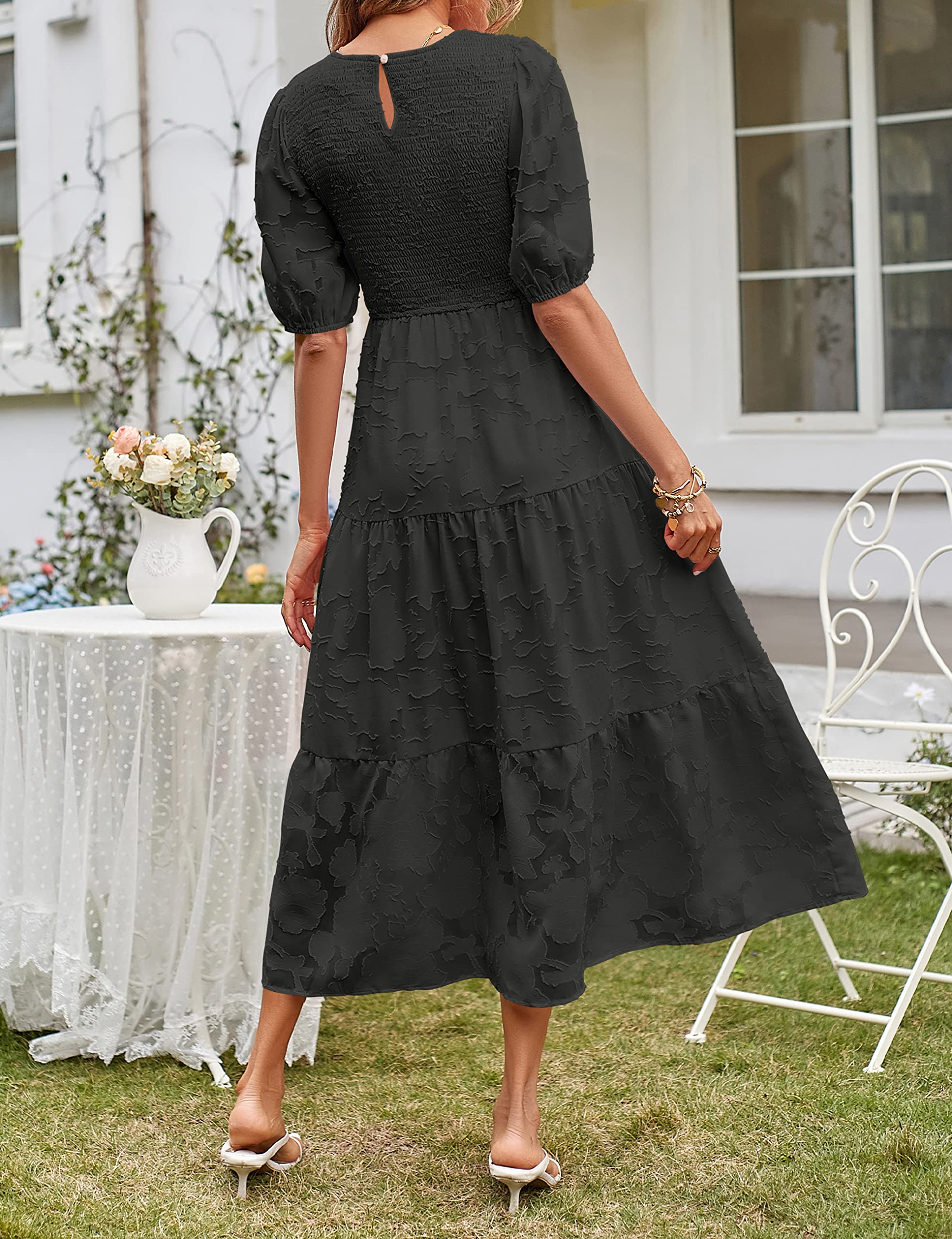 Sommerkleid Puffaermel hohe Taille Frontansicht - Solea Schweiz
