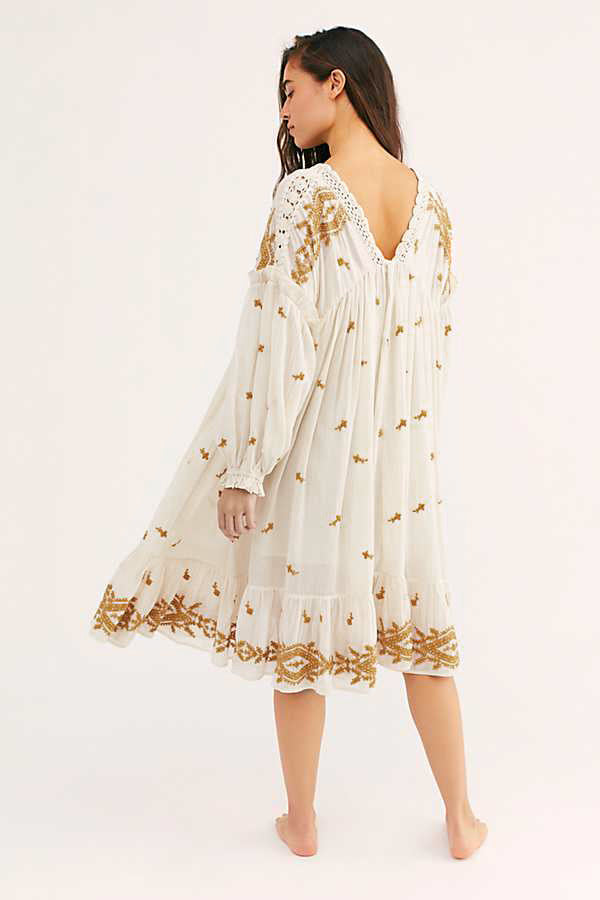 Stickerei Midi Kleid Print Frontansicht - Sévea