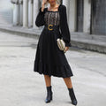 Tailliertes Square-Neck Midi-Kleid schwarz - Solea Alltagskleid Schweiz